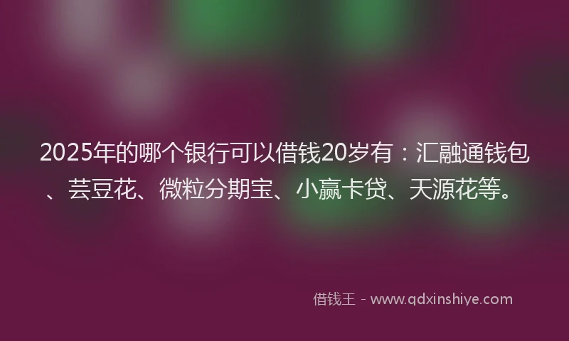 2025年的哪个银行可以借钱20岁有：汇融通钱包、芸豆花、微粒分期宝、小赢卡贷、天源花等。