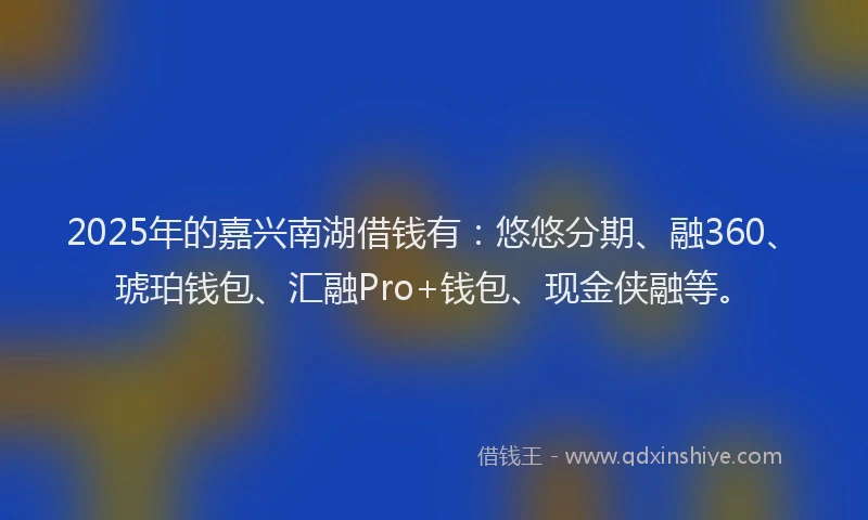 2025年的嘉兴南湖借钱有：悠悠分期、融360、琥珀钱包、汇融Pro+钱包、现金侠融等。