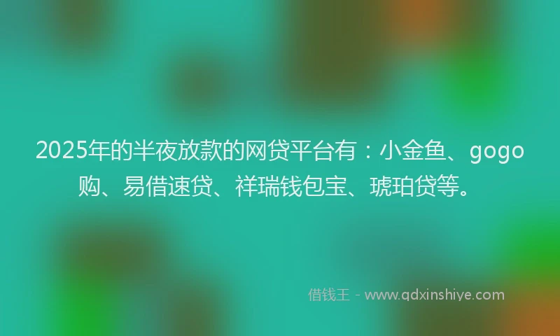 2025年的半夜放款的网贷平台有：小金鱼、gogo购、易借速贷、祥瑞钱包宝、琥珀贷等。