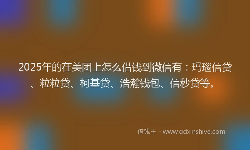 2025年的在美团上怎么借钱到微信有：玛瑙信贷、粒粒贷、柯基贷、浩瀚钱包、信秒贷等。