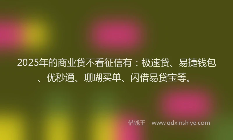 2025年的商业贷不看征信有：极速贷、易捷钱包、优秒通、珊瑚买单、闪借易贷宝等。