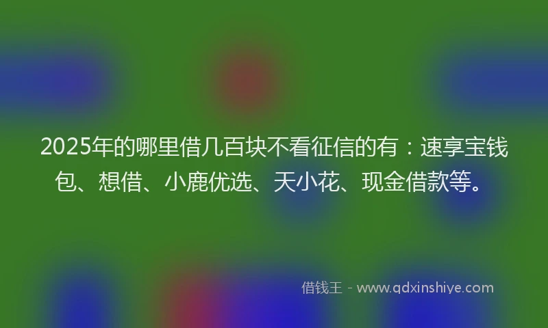 2025年的哪里借几百块不看征信的有：速享宝钱包、想借、小鹿优选、天小花、现金借款等。