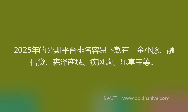 2025年的分期平台排名容易下款有：金小豚、融信贷、森泽商城、疾风购、乐享宝等。