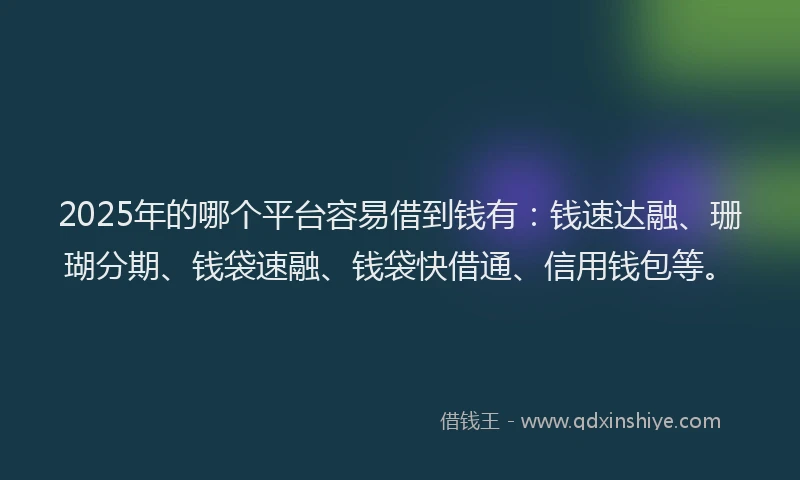 2025年的哪个平台容易借到钱有：钱速达融、珊瑚分期、钱袋速融、钱袋快借通、信用钱包等。