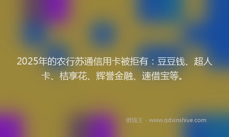 2025年的农行苏通信用卡被拒有：豆豆钱、超人卡、桔享花、辉誉金融、速借宝等。