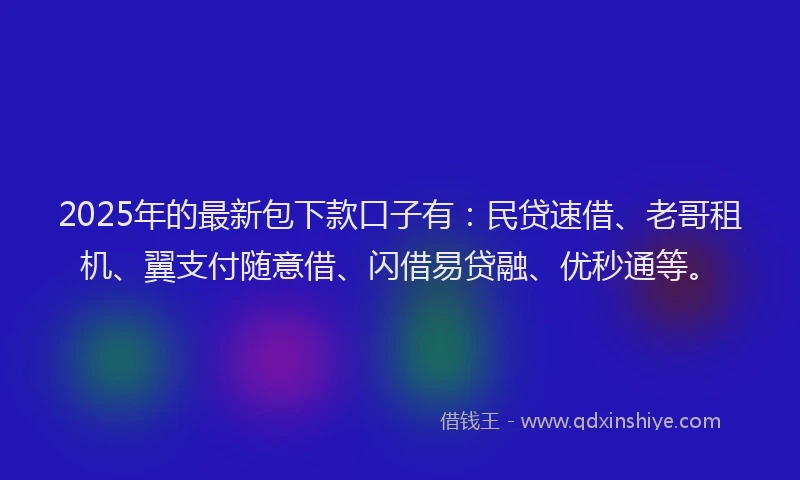 2025年的最新包下款口子有：民贷速借、老哥租机、翼支付随意借、闪借易贷融、优秒通等。