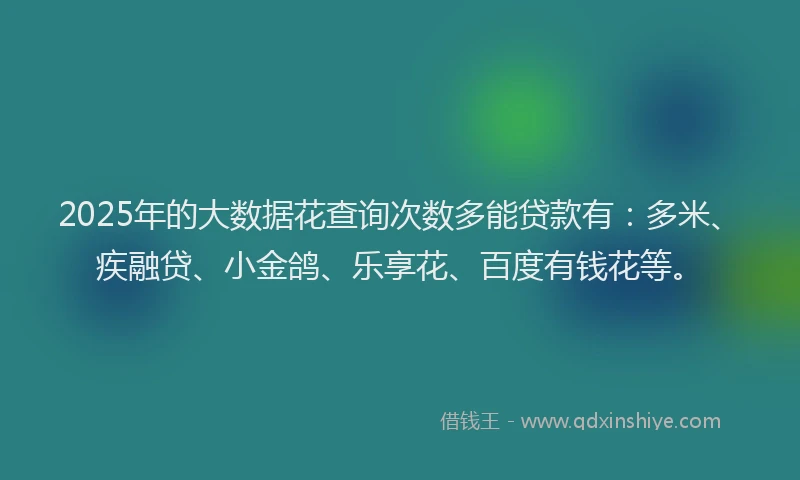 2025年的大数据花查询次数多能贷款有：多米、疾融贷、小金鸽、乐享花、百度有钱花等。