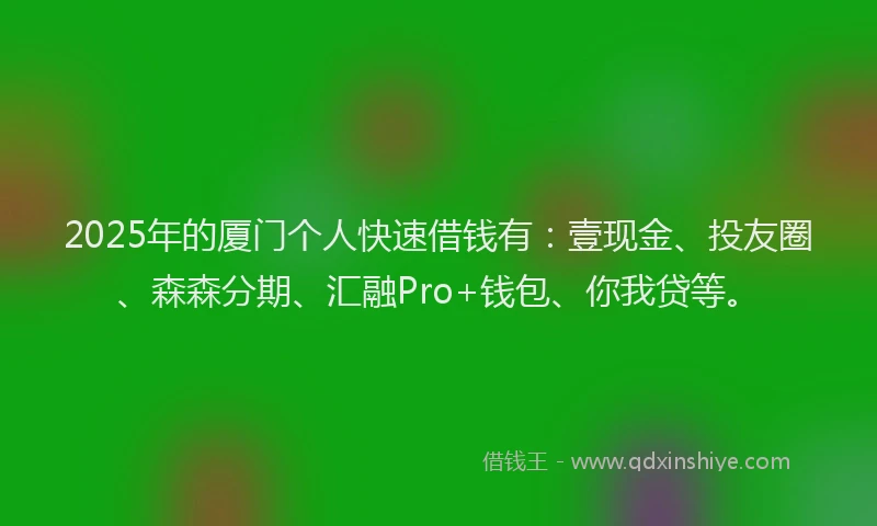 2025年的厦门个人快速借钱有：壹现金、投友圈、森森分期、汇融Pro+钱包、你我贷等。