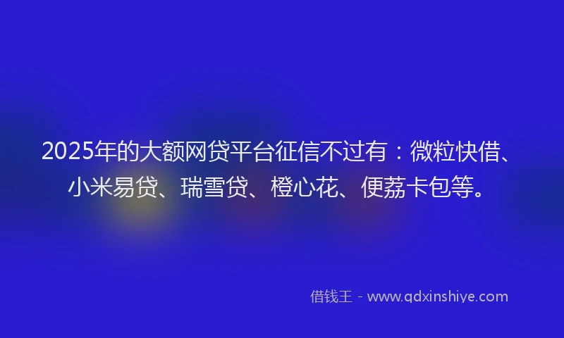 2025年的大额网贷平台征信不过有：微粒快借、小米易贷、瑞雪贷、橙心花、便荔卡包等。