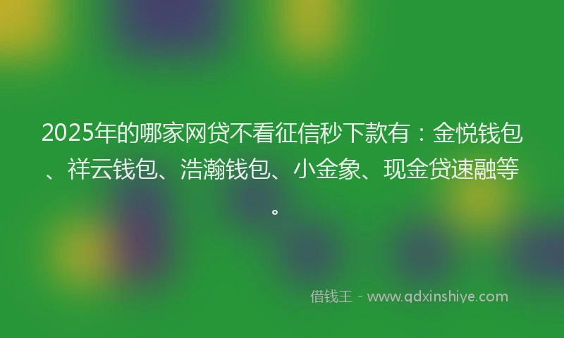2025年的哪家网贷不看征信秒下款有：金悦钱包、祥云钱包、浩瀚钱包、小金象、现金贷速融等。