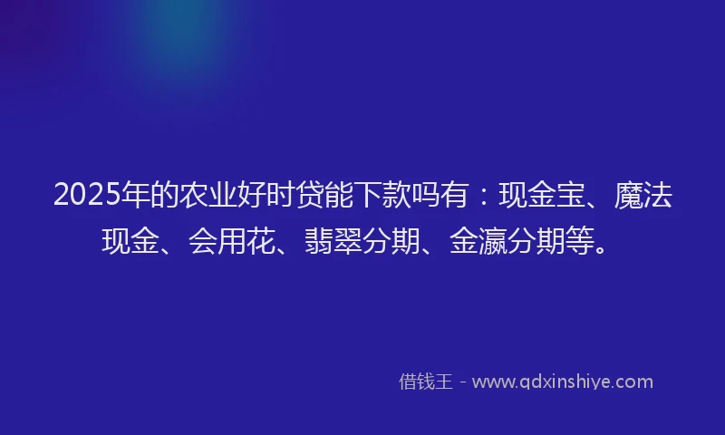 2025年的农业好时贷能下款吗有：现金宝、魔法现金、会用花、翡翠分期、金瀛分期等。
