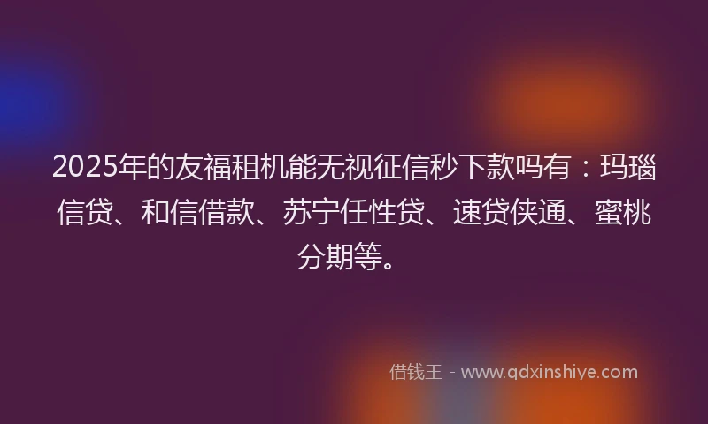 2025年的友福租机能无视征信秒下款吗有：玛瑙信贷、和信借款、苏宁任性贷、速贷侠通、蜜桃分期等。