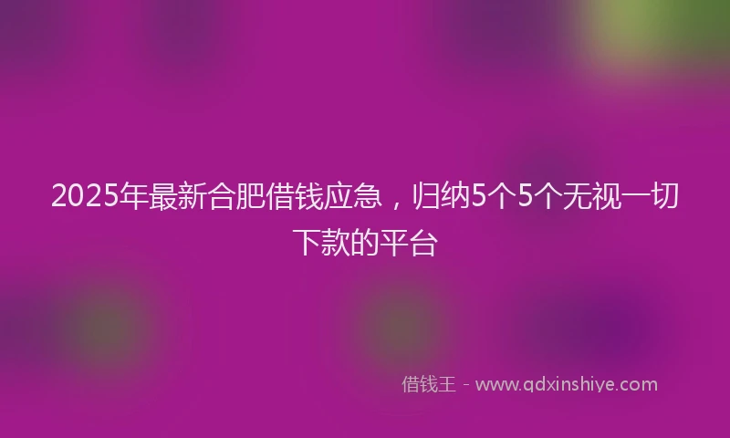 2025年最新合肥借钱应急，归纳5个5个无视一切下款的平台