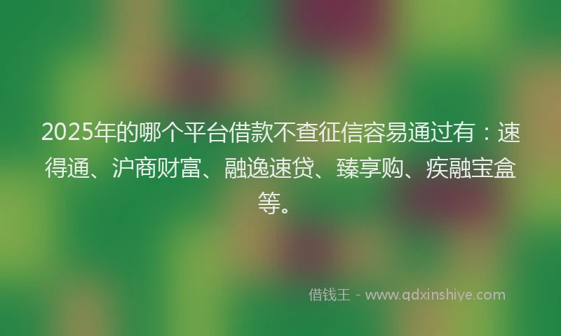 2025年的哪个平台借款不查征信容易通过有：速得通、沪商财富、融逸速贷、臻享购、疾融宝盒等。