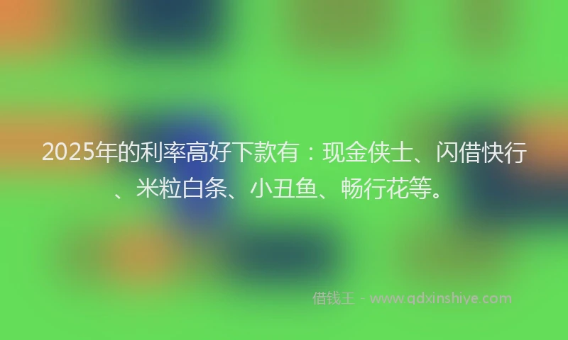 2025年的利率高好下款有：现金侠士、闪借快行、米粒白条、小丑鱼、畅行花等。