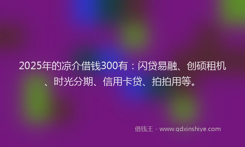 2025年的凉介借钱300有：闪贷易融、创硕租机、时光分期、信用卡贷、拍拍用等。