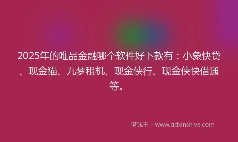 2025年的唯品金融哪个软件好下款有：小象快贷、现金猫、九梦租机、现金侠行、现金侠快借通等。