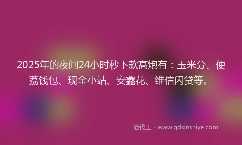 2025年的夜间24小时秒下款高炮有：玉米分、便荔钱包、现金小站、安鑫花、维信闪贷等。