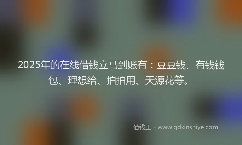 2025年的在线借钱立马到账有：豆豆钱、有钱钱包、理想给、拍拍用、天源花等。
