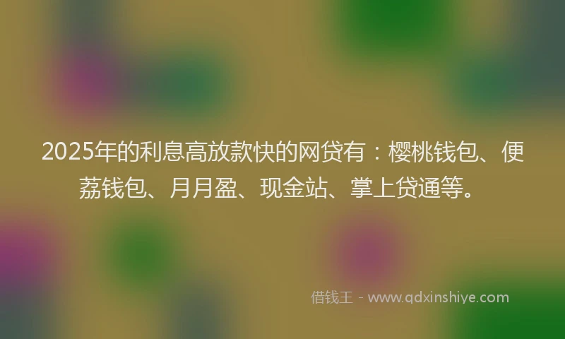 2025年的利息高放款快的网贷有：樱桃钱包、便荔钱包、月月盈、现金站、掌上贷通等。