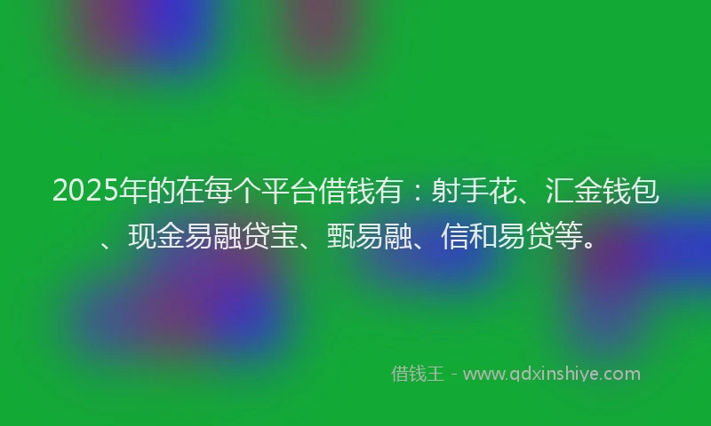 2025年的在每个平台借钱有：射手花、汇金钱包、现金易融贷宝、甄易融、信和易贷等。
