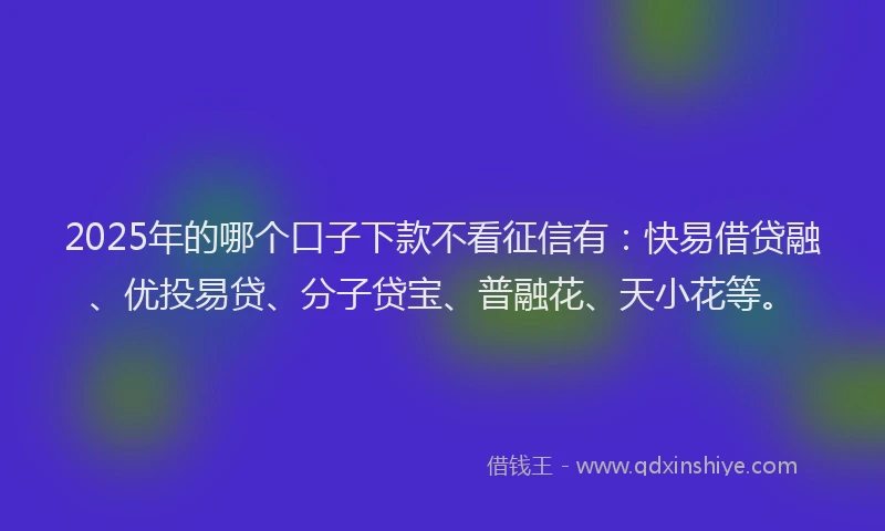 2025年的哪个口子下款不看征信有：快易借贷融、优投易贷、分子贷宝、普融花、天小花等。