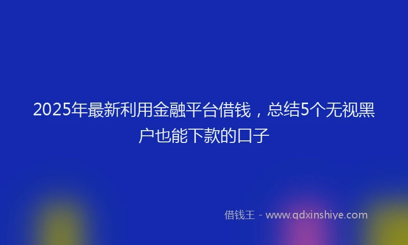 2025年最新利用金融平台借钱，总结5个无视黑户也能下款的口子