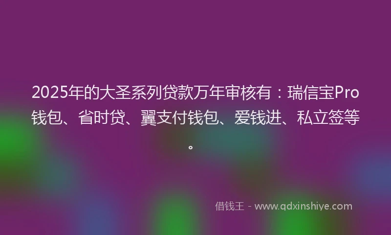 2025年的大圣系列贷款万年审核有：瑞信宝Pro钱包、省时贷、翼支付钱包、爱钱进、私立签等。