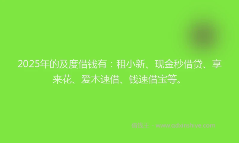 2025年的及度借钱有：租小新、现金秒借贷、享来花、爱木速借、钱速借宝等。