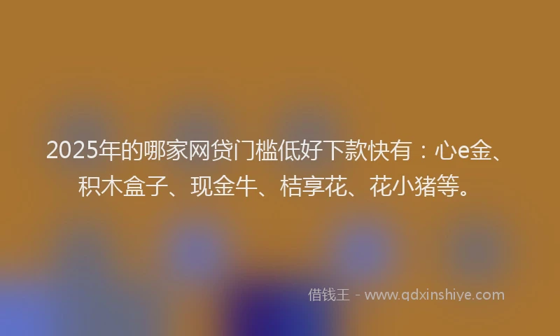 2025年的哪家网贷门槛低好下款快有：心e金、积木盒子、现金牛、桔享花、花小猪等。