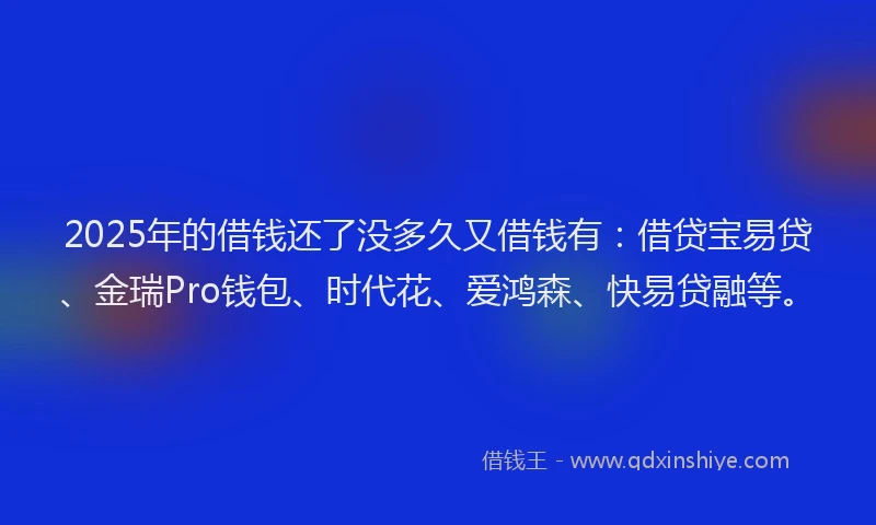 2025年的借钱还了没多久又借钱有：借贷宝易贷、金瑞Pro钱包、时代花、爱鸿森、快易贷融等。