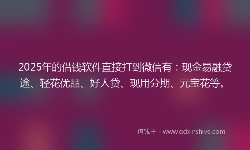 2025年的借钱软件直接打到微信有：现金易融贷途、轻花优品、好人贷、现用分期、元宝花等。