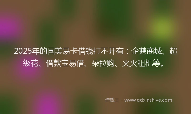 2025年的国美易卡借钱打不开有：企鹅商城、超级花、借款宝易借、朵拉购、火火租机等。