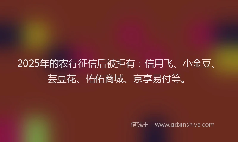 2025年的农行征信后被拒有：信用飞、小金豆、芸豆花、佑佑商城、京享易付等。