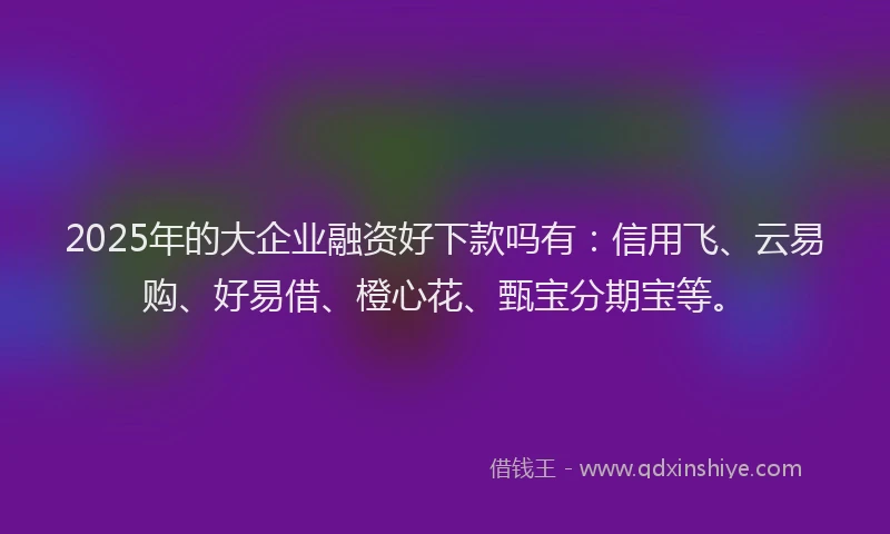 2025年的大企业融资好下款吗有：信用飞、云易购、好易借、橙心花、甄宝分期宝等。