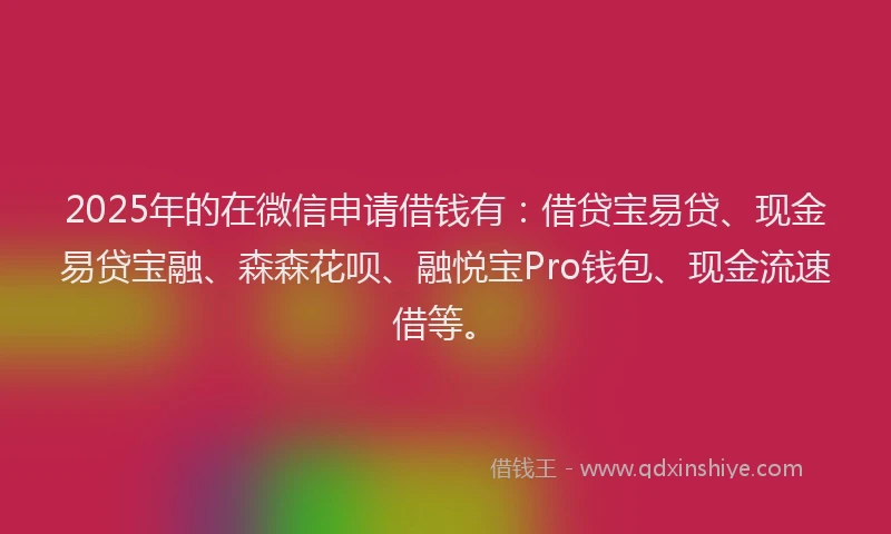2025年的在微信申请借钱有：借贷宝易贷、现金易贷宝融、森森花呗、融悦宝Pro钱包、现金流速借等。