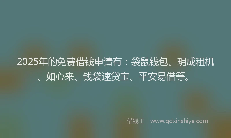 2025年的免费借钱申请有：袋鼠钱包、玥成租机、如心来、钱袋速贷宝、平安易借等。