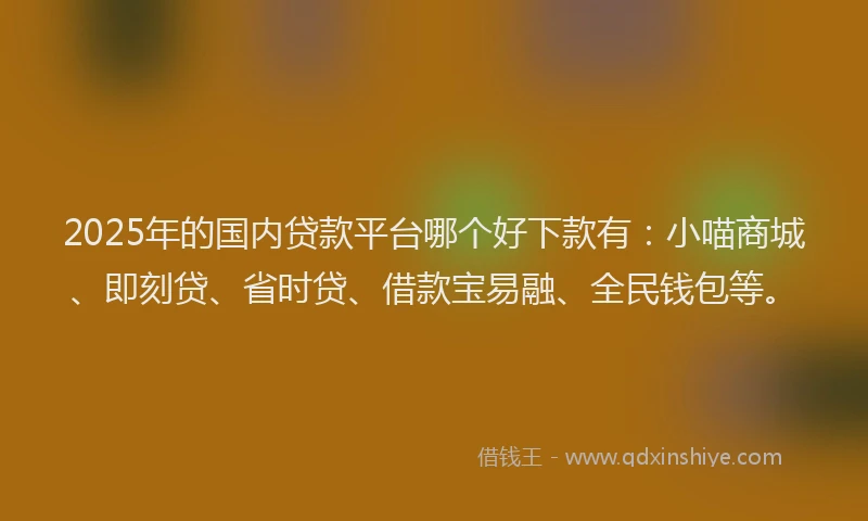 2025年的国内贷款平台哪个好下款有：小喵商城、即刻贷、省时贷、借款宝易融、全民钱包等。
