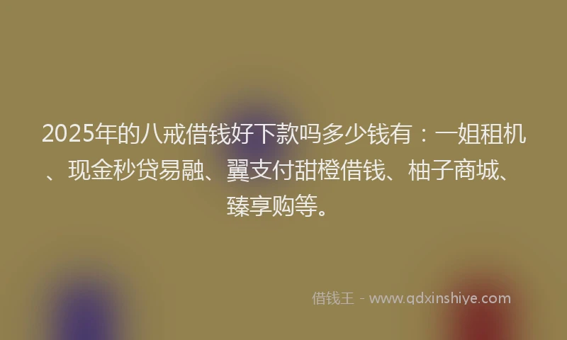 2025年的八戒借钱好下款吗多少钱有：一姐租机、现金秒贷易融、翼支付甜橙借钱、柚子商城、臻享购等。