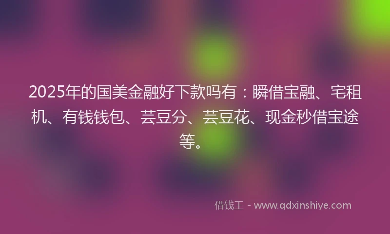 2025年的国美金融好下款吗有：瞬借宝融、宅租机、有钱钱包、芸豆分、芸豆花、现金秒借宝途等。
