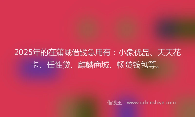 2025年的在蒲城借钱急用有：小象优品、天天花卡、任性贷、麒麟商城、畅贷钱包等。