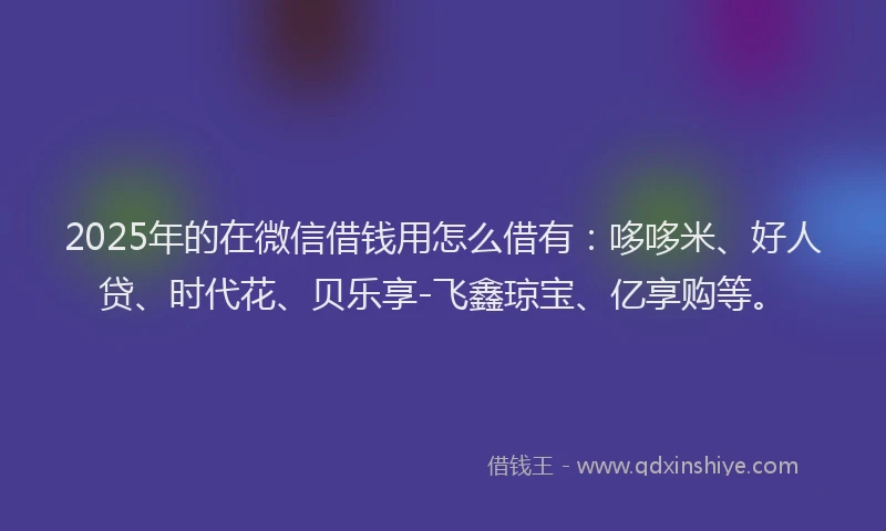 2025年的在微信借钱用怎么借有：哆哆米、好人贷、时代花、贝乐享-飞鑫琼宝、亿享购等。