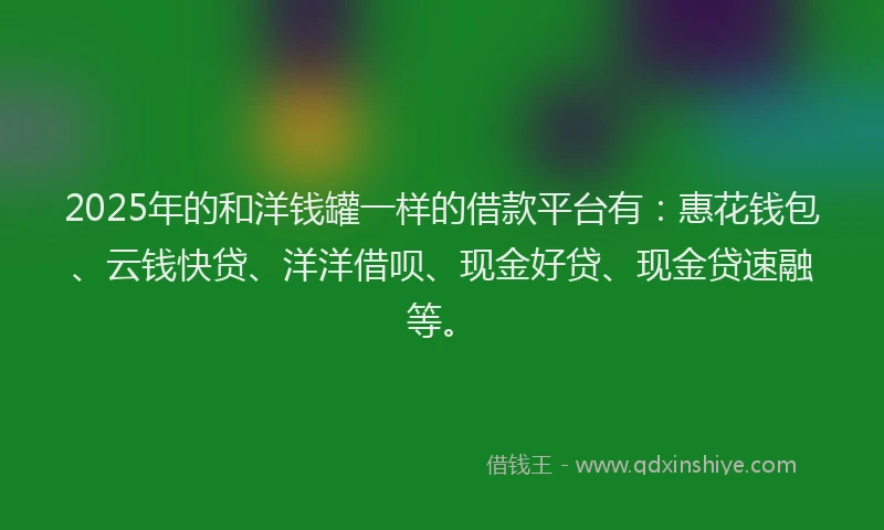 2025年的和洋钱罐一样的借款平台有：惠花钱包、云钱快贷、洋洋借呗、现金好贷、现金贷速融等。