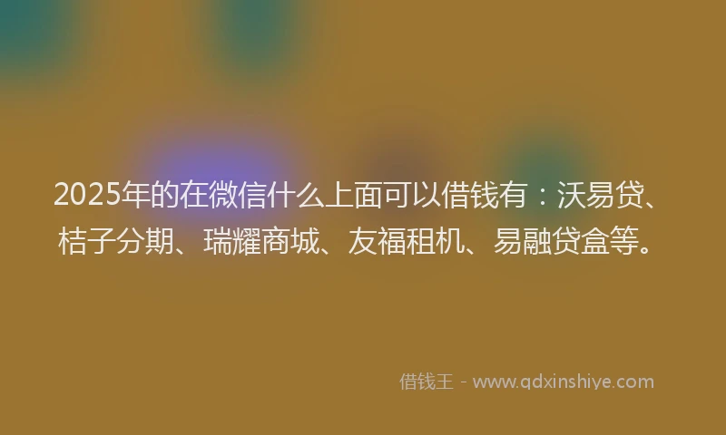 2025年的在微信什么上面可以借钱有：沃易贷、桔子分期、瑞耀商城、友福租机、易融贷盒等。