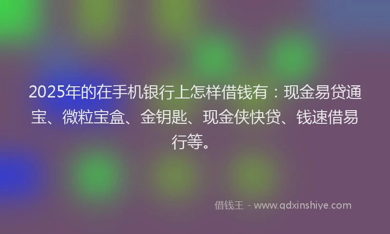 2025年的在手机银行上怎样借钱有：现金易贷通宝、微粒宝盒、金钥匙、现金侠快贷、钱速借易行等。