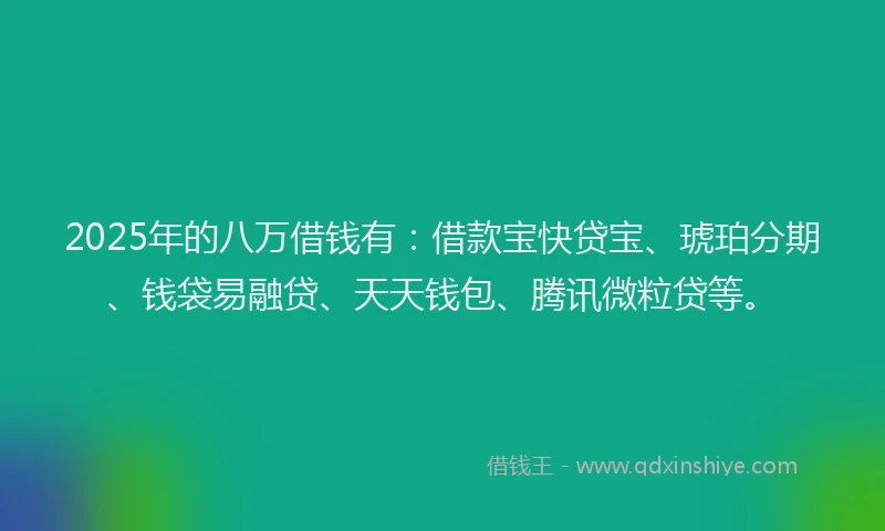 2025年的八万借钱有：借款宝快贷宝、琥珀分期、钱袋易融贷、天天钱包、腾讯微粒贷等。