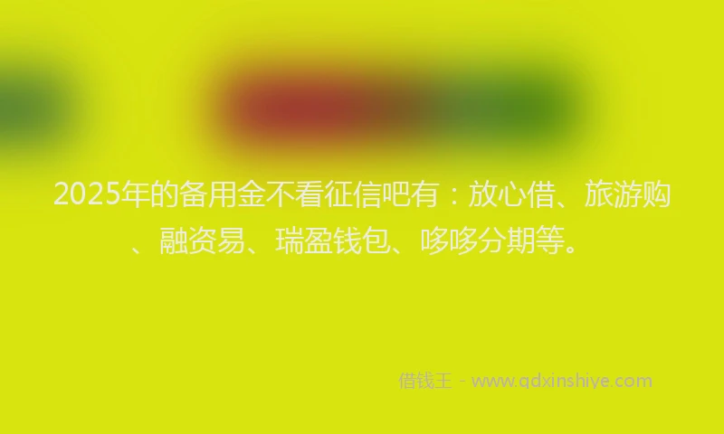 2025年的备用金不看征信吧有：放心借、旅游购、融资易、瑞盈钱包、哆哆分期等。