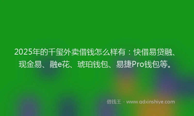 2025年的千玺外卖借钱怎么样有：快借易贷融、现金易、融e花、琥珀钱包、易捷Pro钱包等。