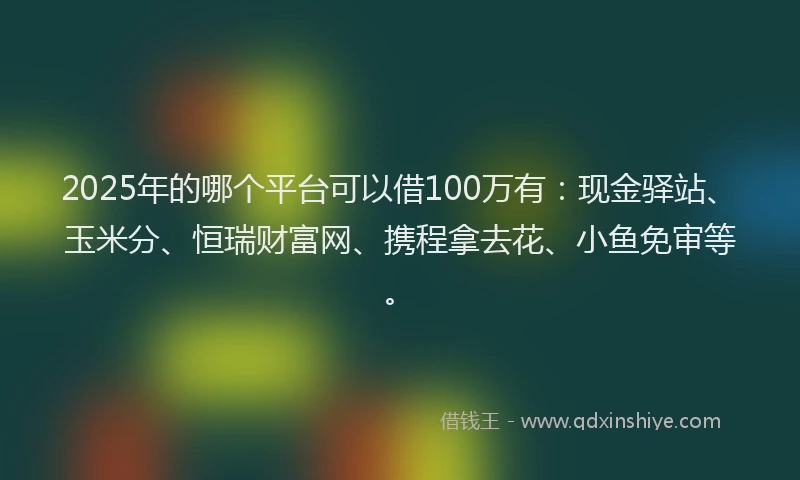 2025年的哪个平台可以借100万有：现金驿站、玉米分、恒瑞财富网、携程拿去花、小鱼免审等。
