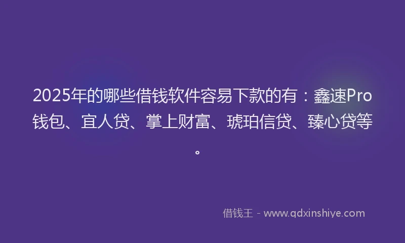 2025年的哪些借钱软件容易下款的有：鑫速Pro钱包、宜人贷、掌上财富、琥珀信贷、臻心贷等。